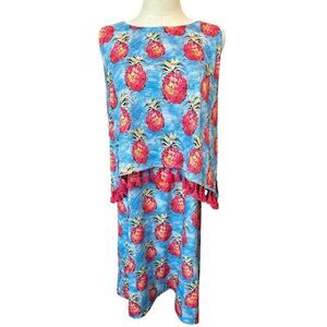 Leoma Lovegrove XL Pineapple Layered Tassel Flowy Sleeveless Festive Midi Dress